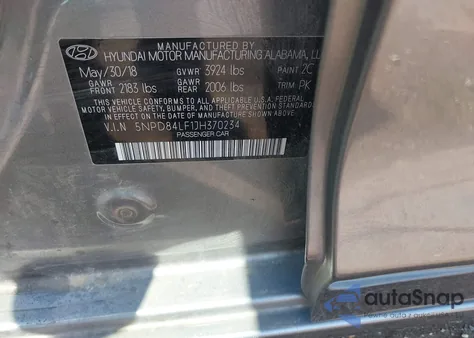 2018 Hyundai Elantra Sel z USA, uszkodzony, nr VIN 5NPD84LF1JH370234